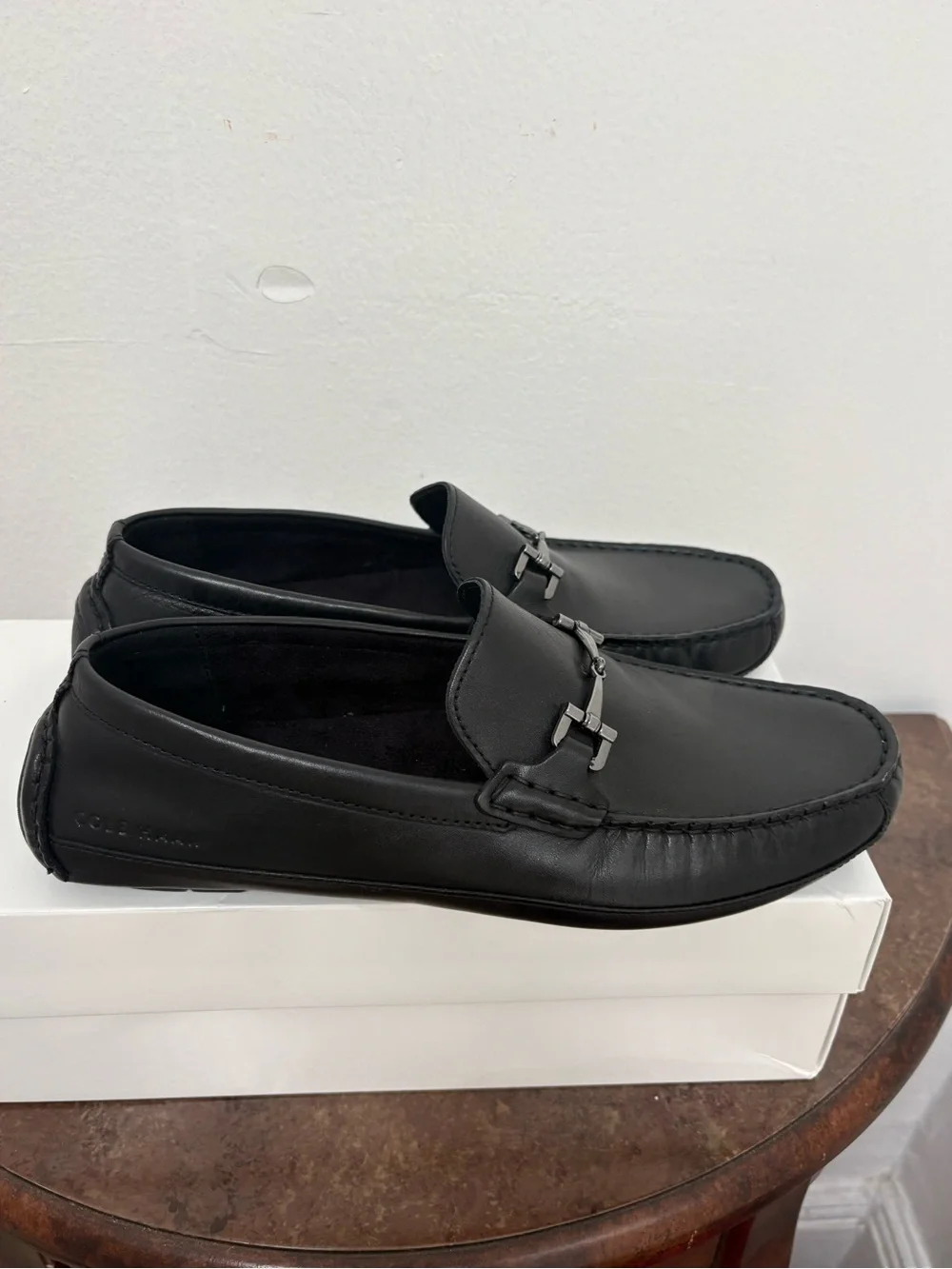 NWOT Cole Haan Wyatt Driver Loafers Men’s Size 8 Black Leather Bit Moc Toe Shoes